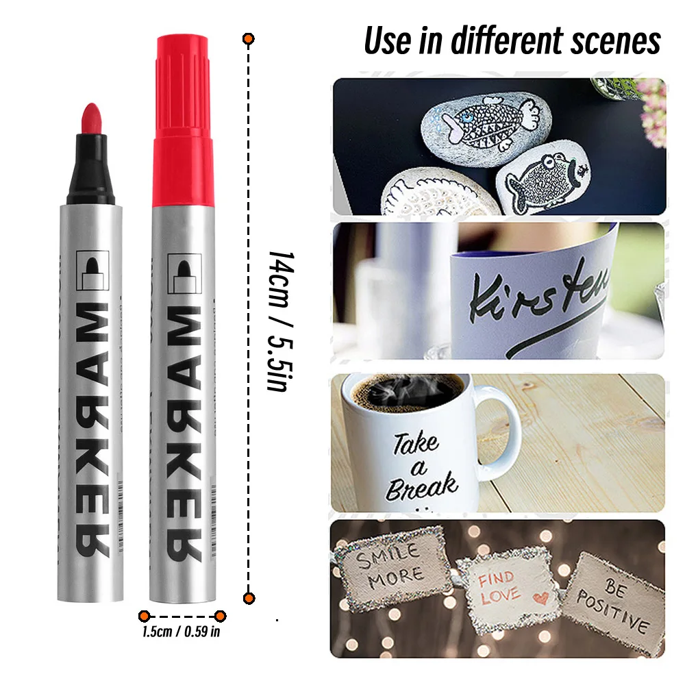 Permanent Paint Marker Pen Waterproof Black Pen for Tyre Oily Markers Quick Drying Signature Pen Stationery Supplies thumbnail 2