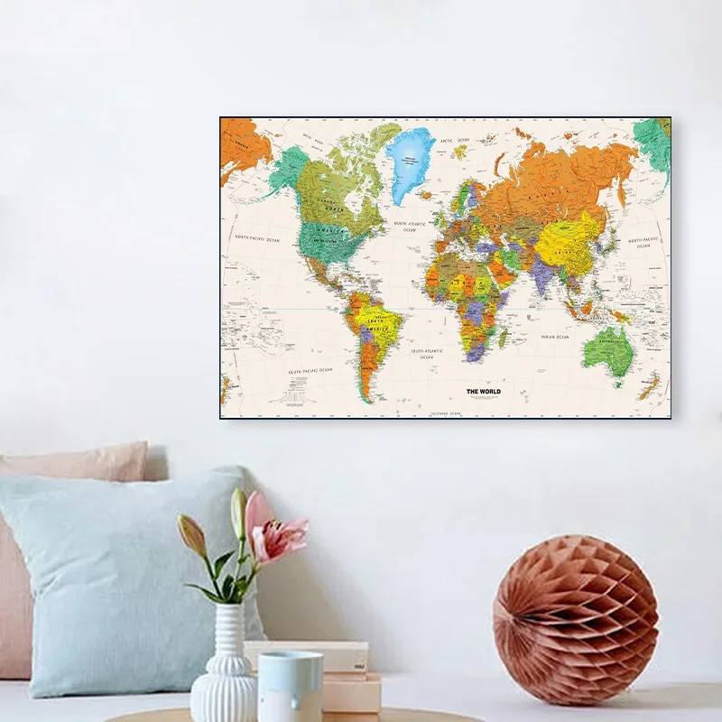 Retro Hanging World Map A2 59*42cm Canvas Decorative Painting Picture Wall Art Poster Office Living Room School Supplies thumbnail 2