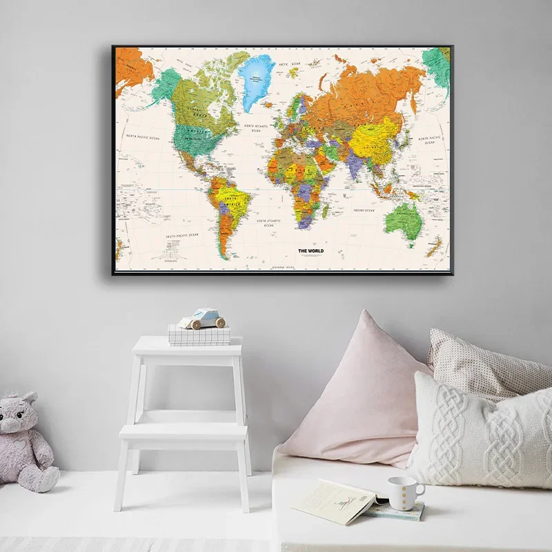Retro Hanging World Map A2 59*42cm Canvas Decorative Painting Picture Wall Art Poster Office Living Room School Supplies thumbnail 5