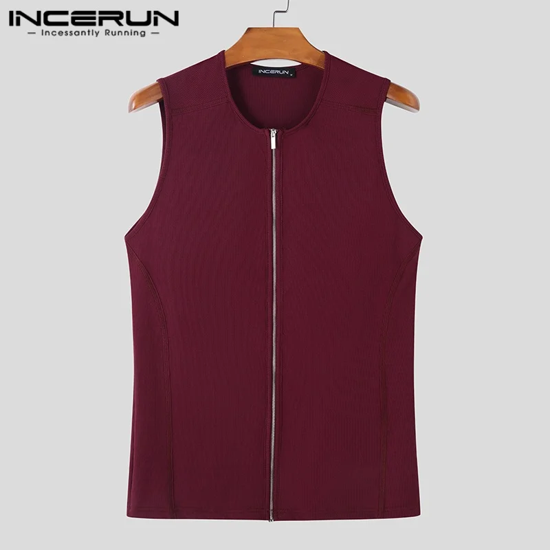 Sexy Sleeveless Men Tank Tops Summer Zipper INCERUN Fashion Solid Color Tops Tee Men's Clothing Vests Streetwear Oversize S-3XL thumbnail 4