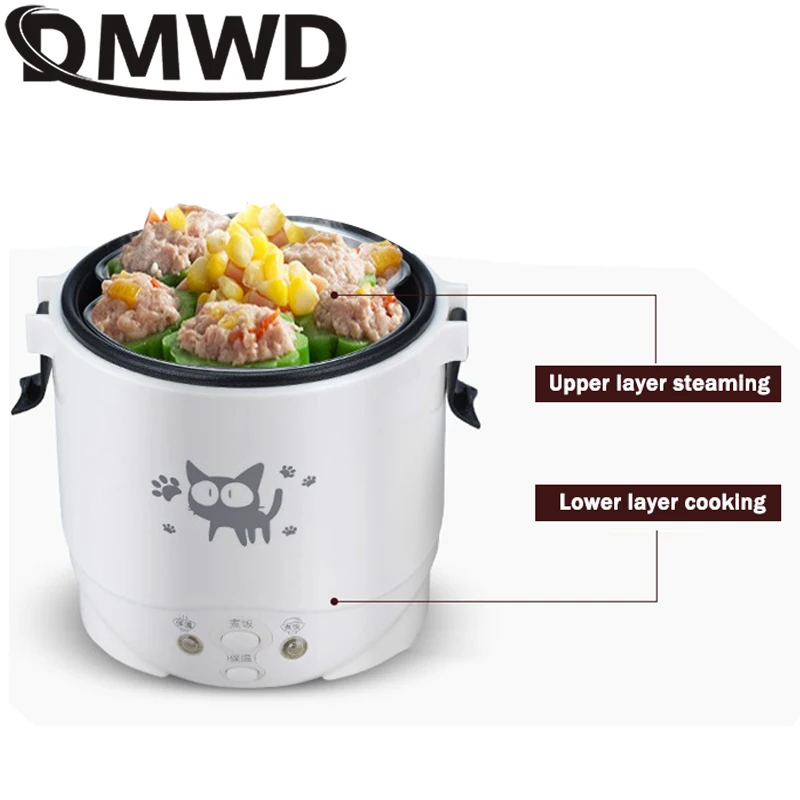 DMWD Car Mini Rice Cooker 12V 24V 220V Car Home Dual Use Self-driving Soup Porridge Portable Rice Cooker Truck Smart Rice Cooker thumbnail 3