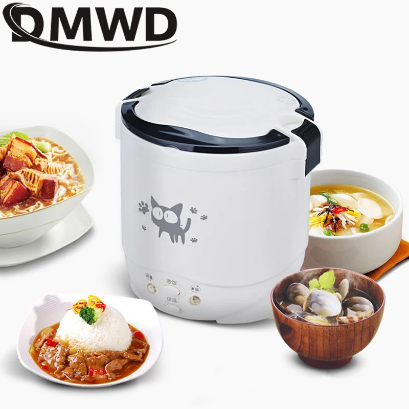 DMWD Car Mini Rice Cooker 12V 24V 220V Car Home Dual Use Self-driving Soup Porridge Portable Rice Cooker Truck Smart Rice Cooker thumbnail 2