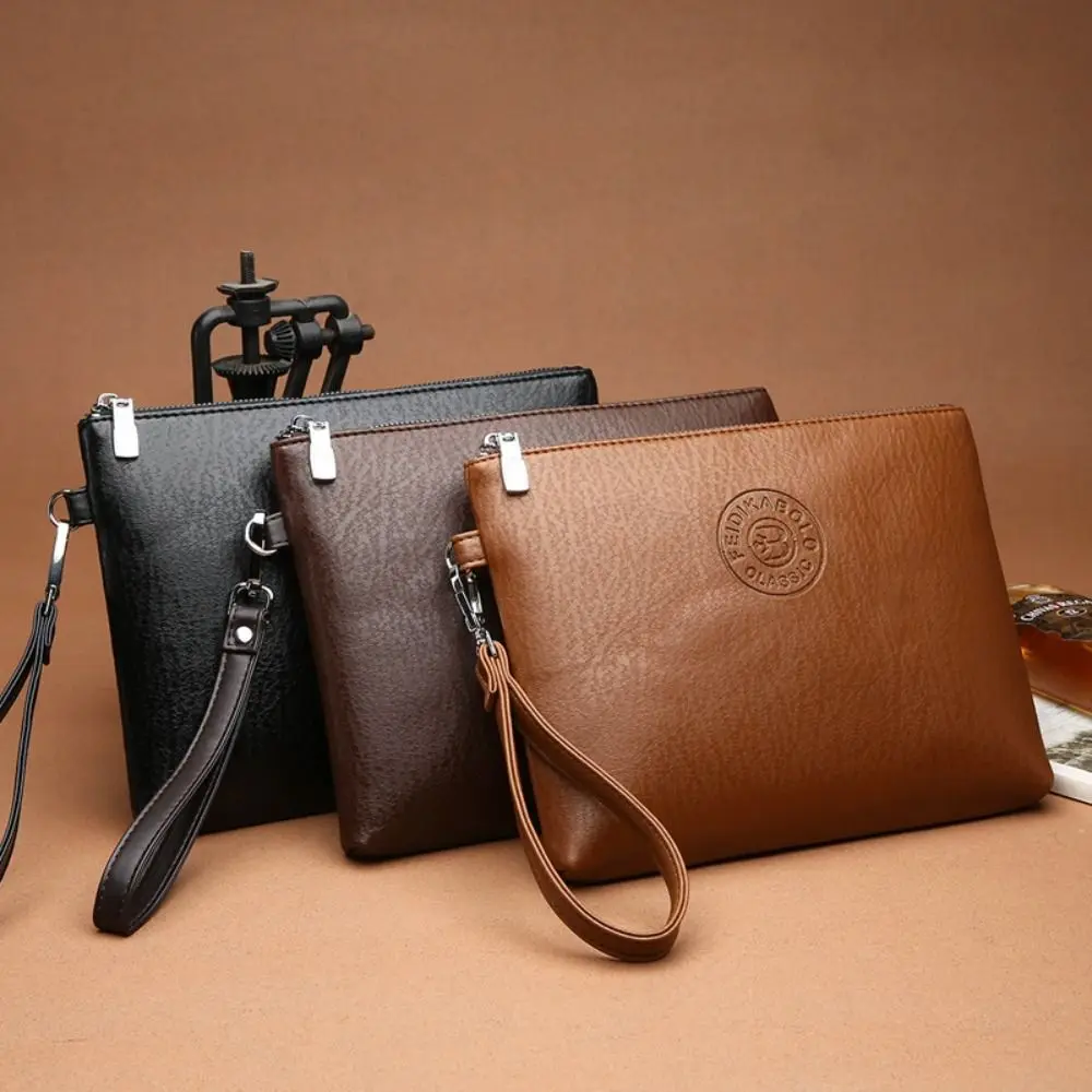 Fashion Pu Leather Male Clutch Bag Soft Waterproof Men's Handy Bag Hand Buckle Large Capacity Toiletry Bag Outdoor