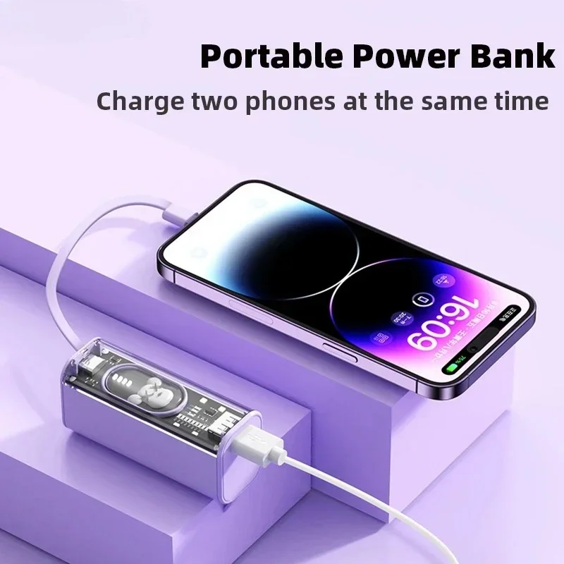 New Cute 10000mAh Large Capacity Cartoon Transparent Power Banks for Xiaomi IPhone Huawei Samsung Portable External Battery Mini thumbnail 4