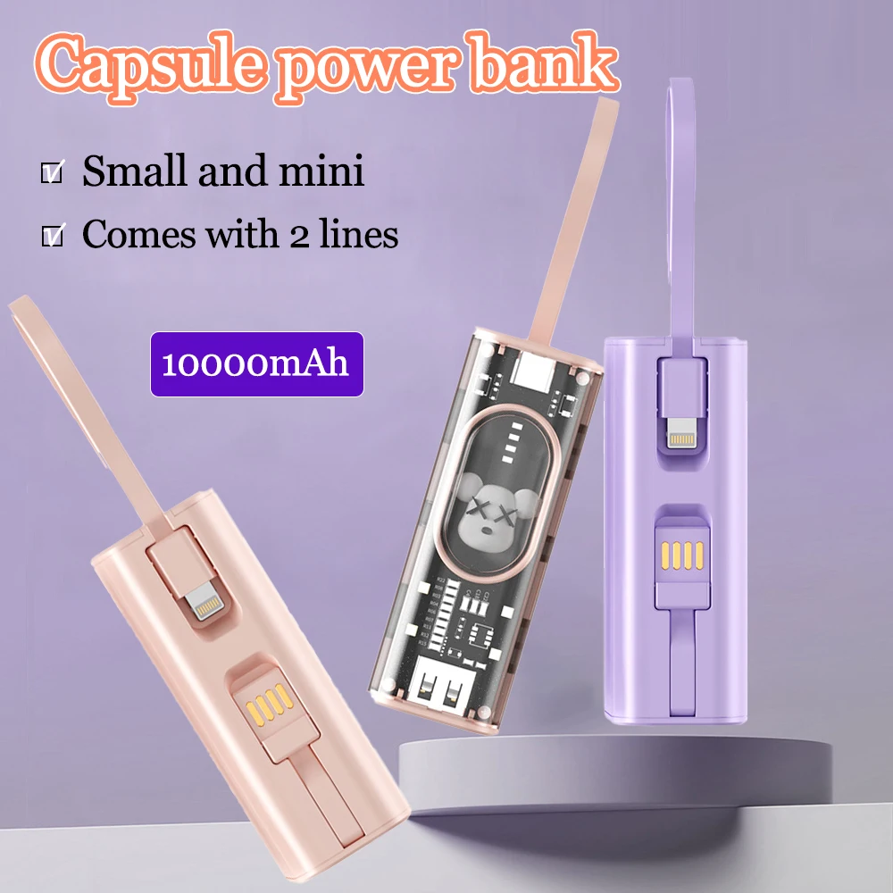 New Cute 10000mAh Large Capacity Cartoon Transparent Power Banks for Xiaomi IPhone Huawei Samsung Portable External Battery Mini