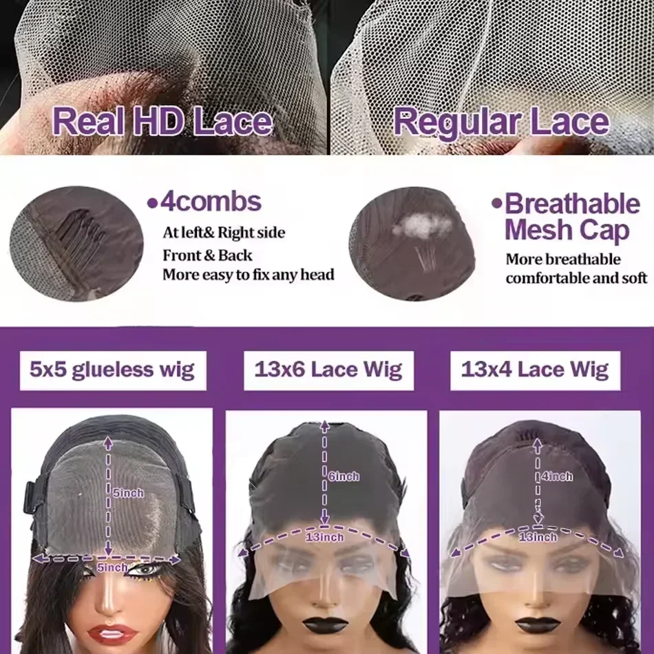 250 Density Human Hair 13x4 Bone Straight HD Lace Front Wig 30 40 Inch 13x6 Lace Frontal Wigs 5x5 Glueless Clourse Wear Go Black thumbnail 6