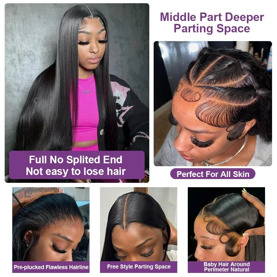 250 Density Human Hair 13x4 Bone Straight HD Lace Front Wig 30 40 Inch 13x6 Lace Frontal Wigs 5x5 Glueless Clourse Wear Go Black thumbnail 3