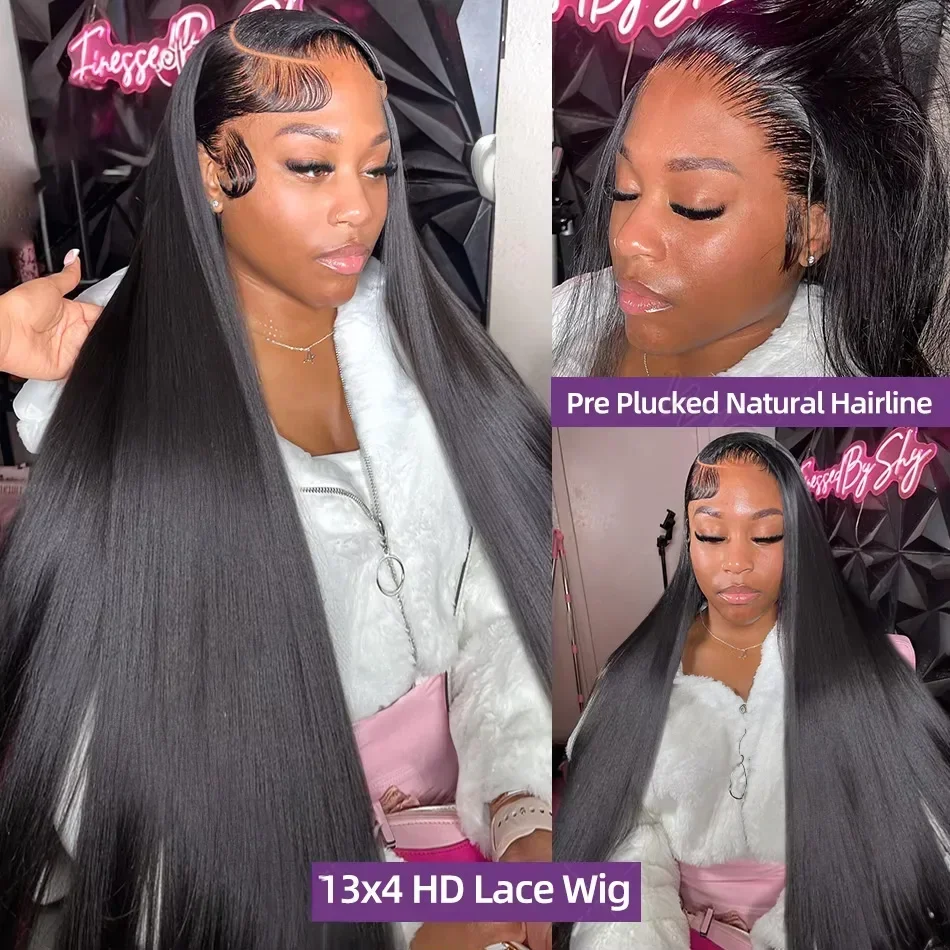 250 Density Human Hair 13x4 Bone Straight HD Lace Front Wig 30 40 Inch 13x6 Lace Frontal Wigs 5x5 Glueless Clourse Wear Go Black thumbnail 4
