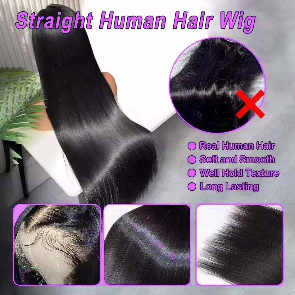 250 Density Human Hair 13x4 Bone Straight HD Lace Front Wig 30 40 Inch 13x6 Lace Frontal Wigs 5x5 Glueless Clourse Wear Go Black thumbnail 2