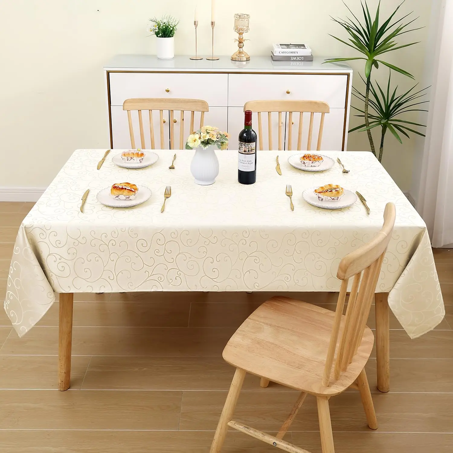 Homaxy Rectangle Table Cloths Easy Care Scratch-Resistant Kitchen Party Damask Tablecloths Washable Ornaments Diner Table Covers thumbnail 6