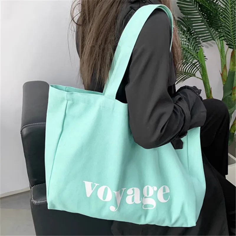 Versatile Letter Voyage Canvas Tote Bag, Large Capacity Handbag Shoulder Bags for Women Travel Shopping Bag, Student Schoolbags thumbnail 2