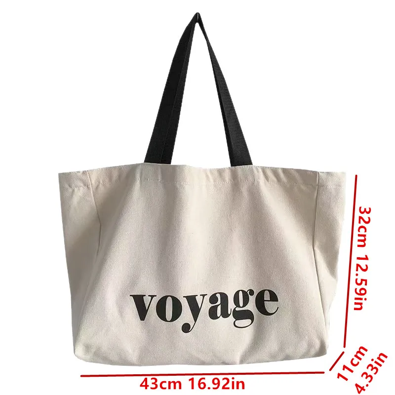 Versatile Letter Voyage Canvas Tote Bag, Large Capacity Handbag Shoulder Bags for Women Travel Shopping Bag, Student Schoolbags thumbnail 4