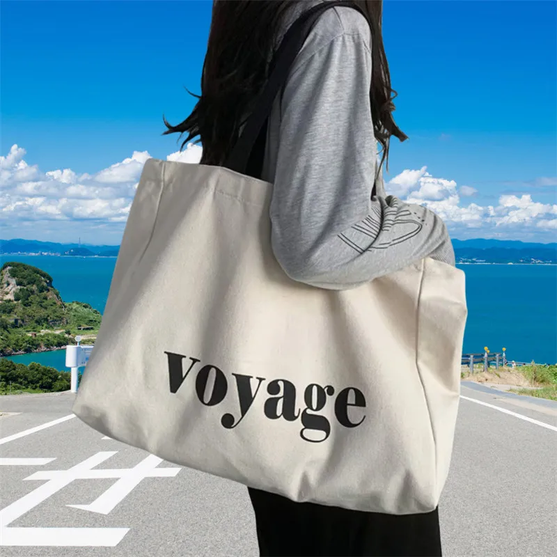 Versatile Letter Voyage Canvas Tote Bag, Large Capacity Handbag Shoulder Bags for Women Travel Shopping Bag, Student Schoolbags thumbnail 3