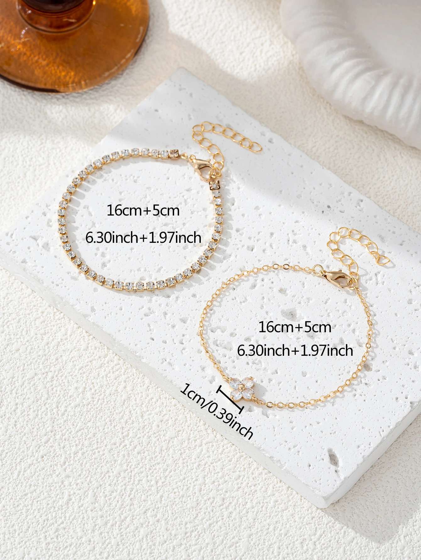 2pcs Simple Cubic Zirconia Flower Water Chain Women's Bracelet Set Daily Office Jewelry thumbnail 6