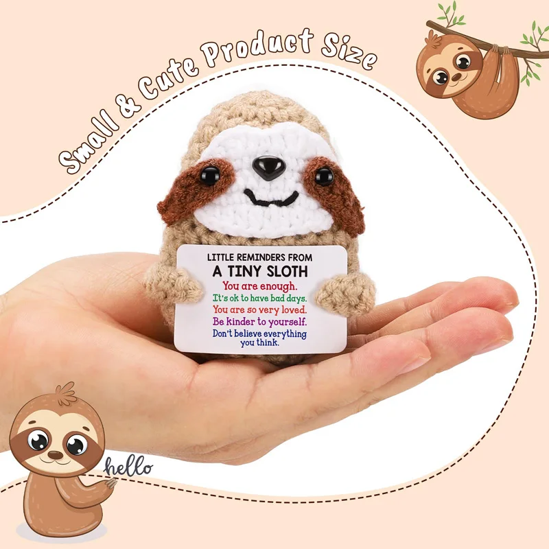 Inspirational Birthday Gift Handmade Ornaments Women Reminders Emotional Cheer Support Small Funny Cute Bradypode Knitted Sloth thumbnail 2