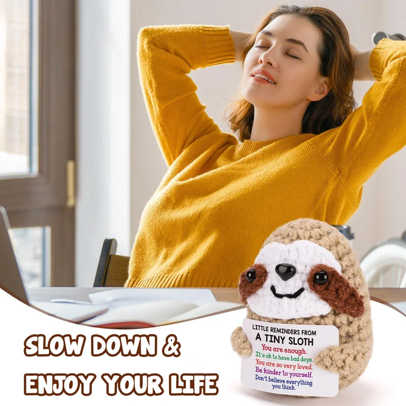 Inspirational Birthday Gift Handmade Ornaments Women Reminders Emotional Cheer Support Small Funny Cute Bradypode Knitted Sloth thumbnail 3