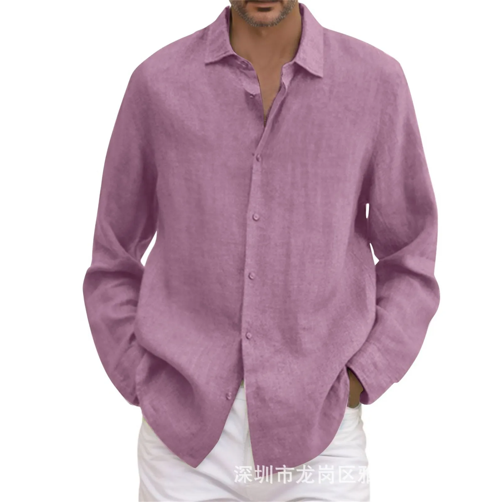 Loose Cotton Linen Long Sleeve Men's Shirt British Style Open Cardigan Spring Summer Autumn Winter Fashion Casual Wear thumbnail 3
