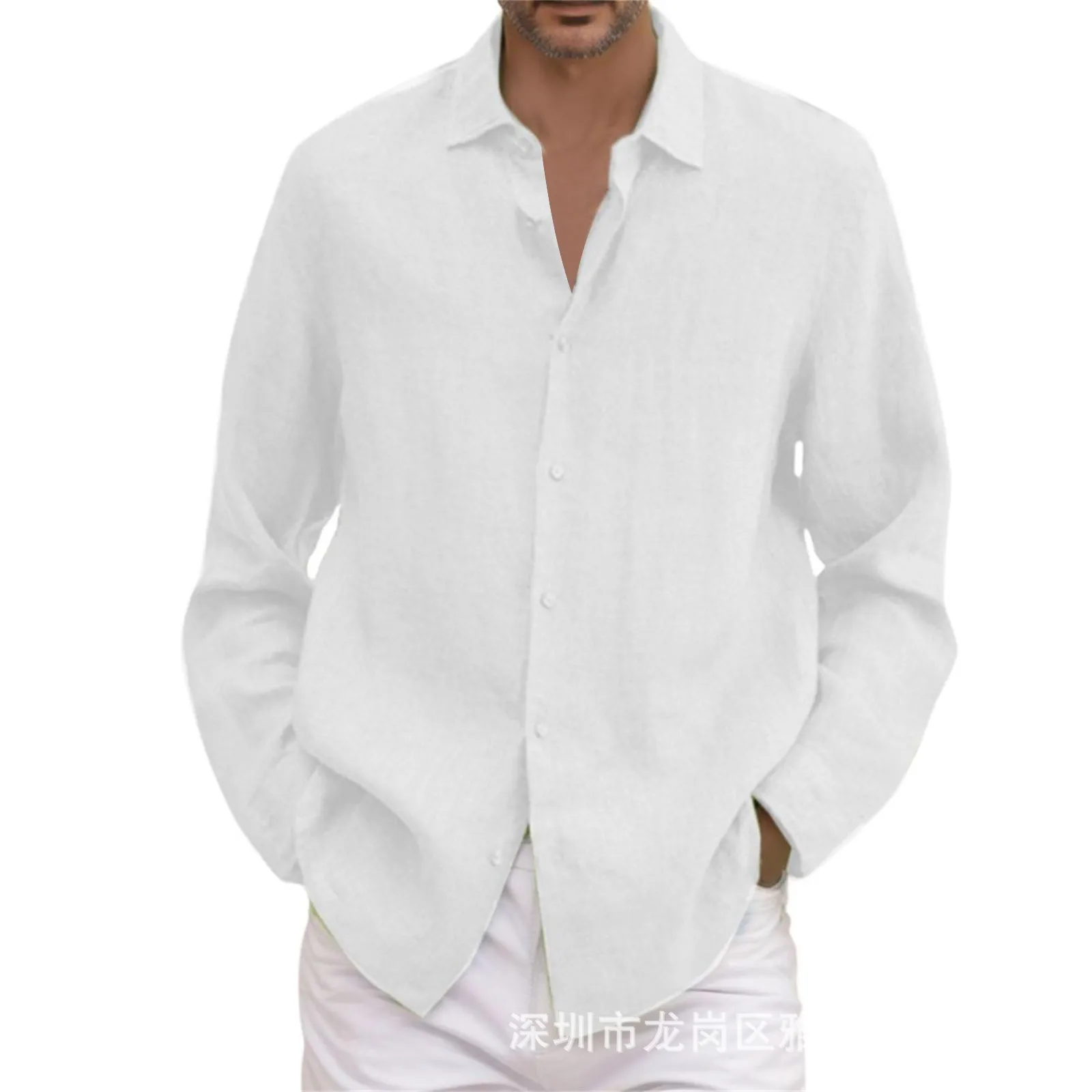 Loose Cotton Linen Long Sleeve Men's Shirt British Style Open Cardigan Spring Summer Autumn Winter Fashion Casual Wear thumbnail 4