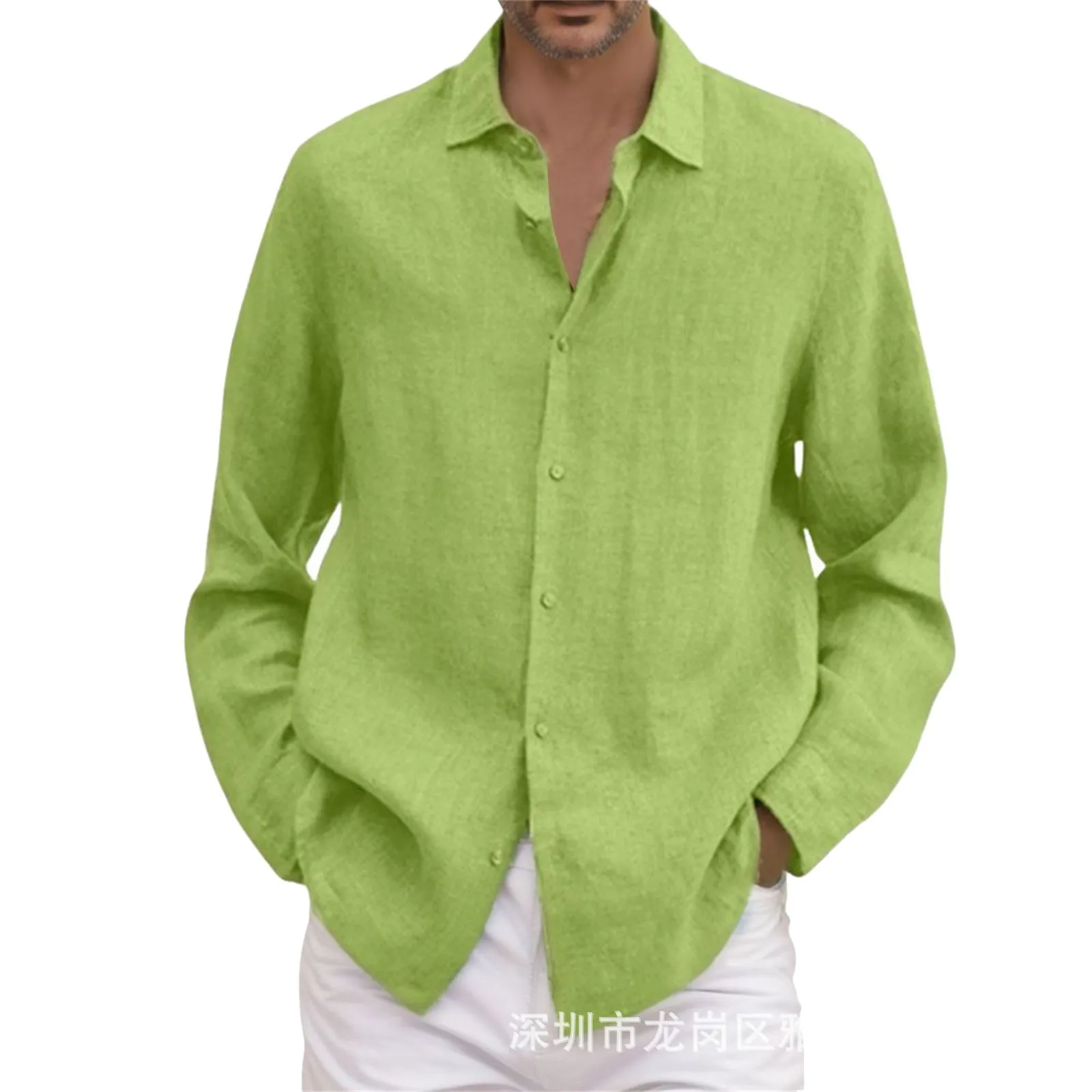 Loose Cotton Linen Long Sleeve Men's Shirt British Style Open Cardigan Spring Summer Autumn Winter Fashion Casual Wear thumbnail 5