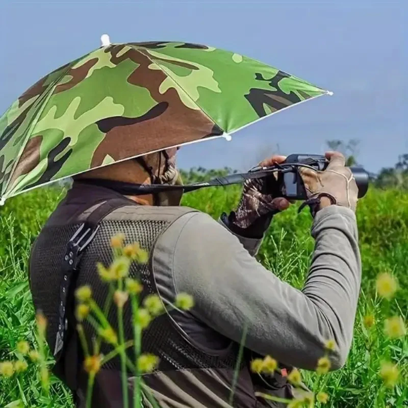 Rain Umbrella Hat Foldable Sun Shade Waterproof Fishing Headwear Cap Beach Head Hats Double-Layer UV Protection Sunscreen thumbnail 6