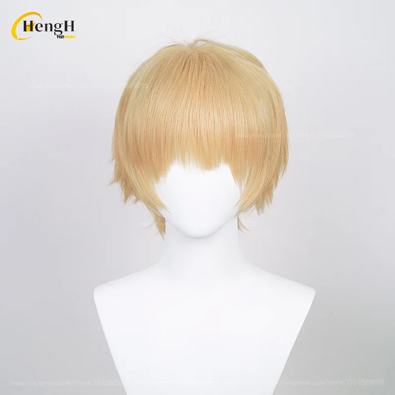 In Stock Anime Denji Synthetic Hair Short 30cm Light Orange Gold Wig And Patch Heat Resistant Hair Halloween Party Wigs +Wig Cap thumbnail 2