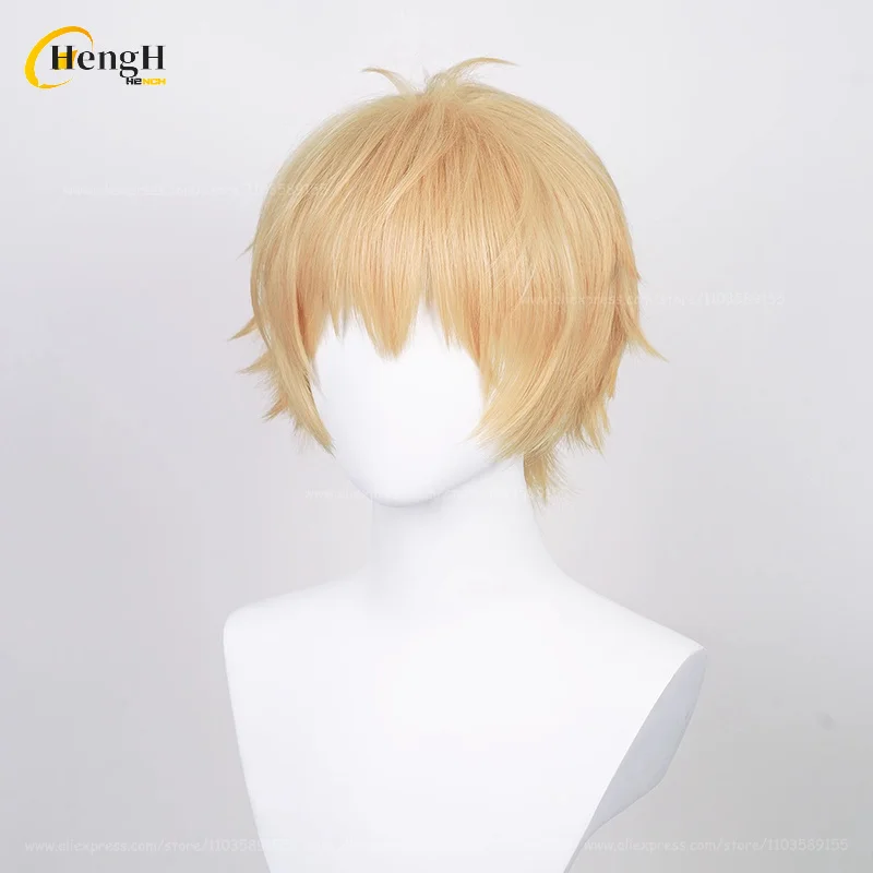 In Stock Anime Denji Synthetic Hair Short 30cm Light Orange Gold Wig And Patch Heat Resistant Hair Halloween Party Wigs +Wig Cap thumbnail 4