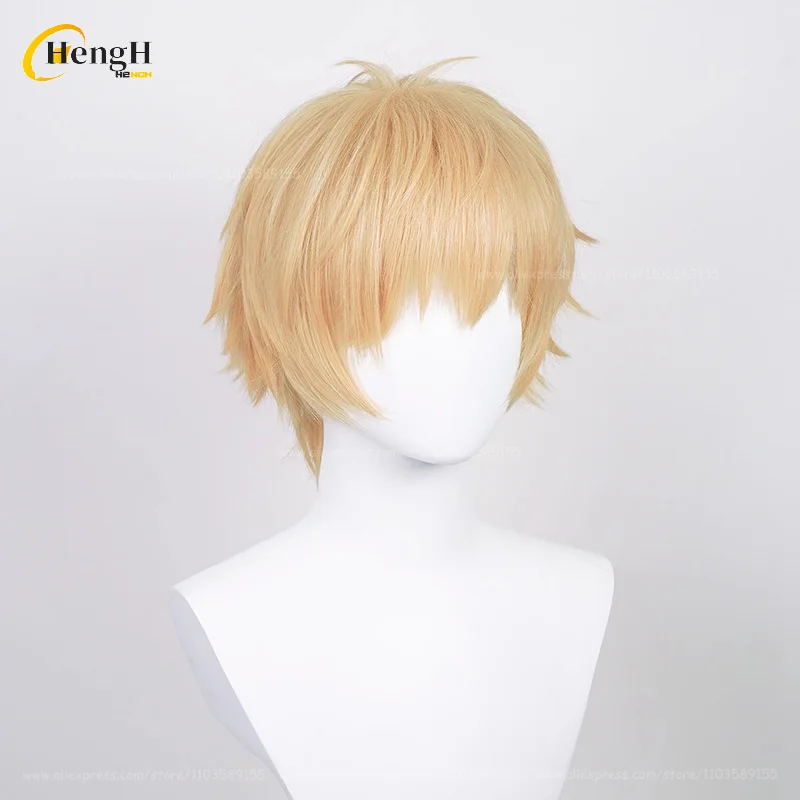 In Stock Anime Denji Synthetic Hair Short 30cm Light Orange Gold Wig And Patch Heat Resistant Hair Halloween Party Wigs +Wig Cap thumbnail 3