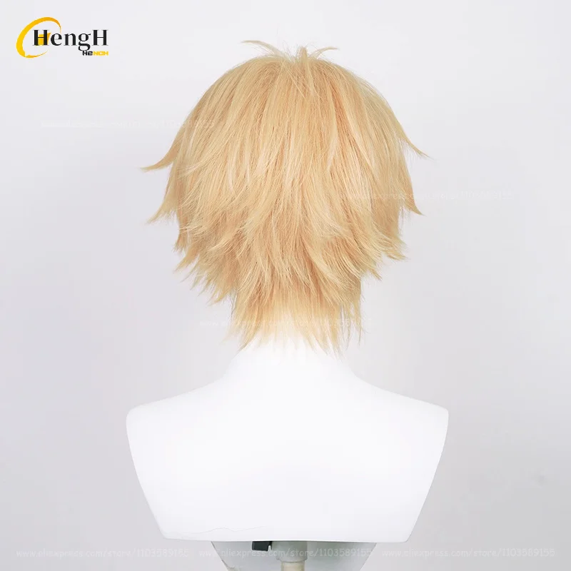 In Stock Anime Denji Synthetic Hair Short 30cm Light Orange Gold Wig And Patch Heat Resistant Hair Halloween Party Wigs +Wig Cap thumbnail 5