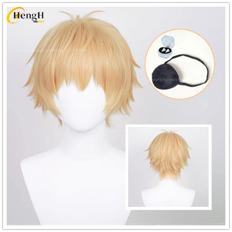 In Stock Anime Denji Synthetic Hair Short 30cm Light Orange Gold Wig And Patch Heat Resistant Hair Halloween Party Wigs +Wig Cap