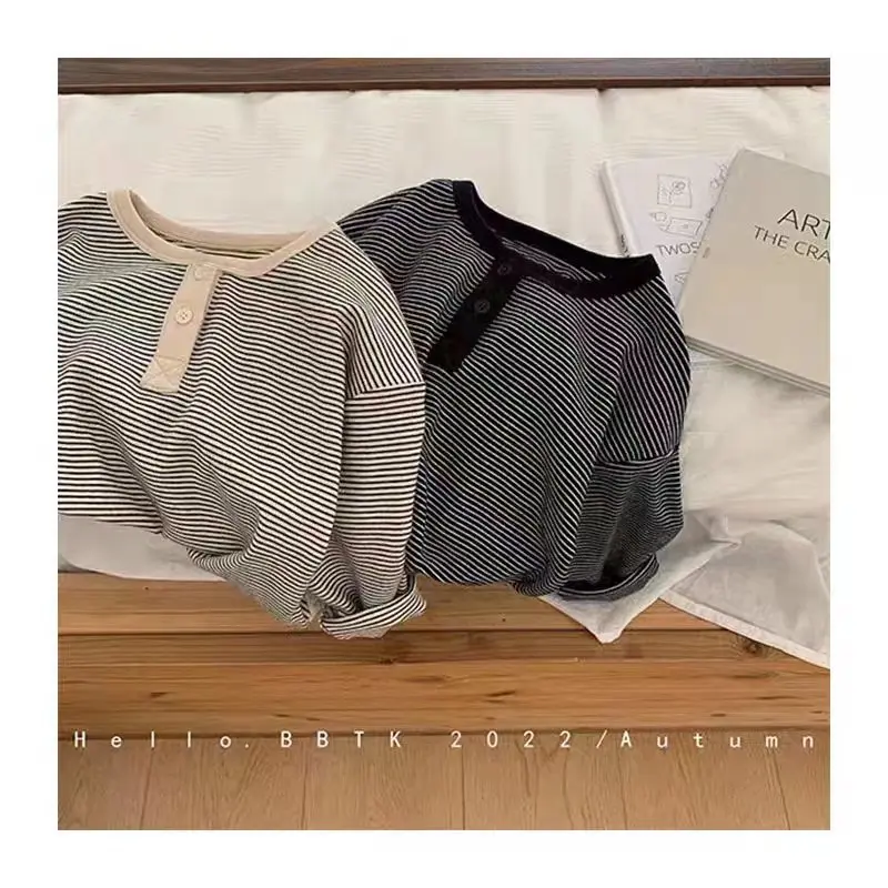 Children's Spring Autumn Long Sleeved T-shirt Boys Girls Korean Striped Children's Bottoming Shirt Baby Simple Top thumbnail 6