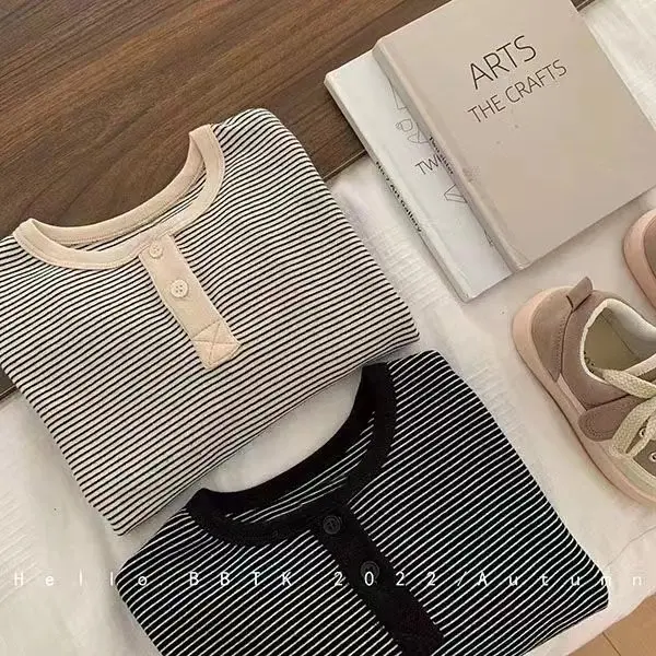 Children's Spring Autumn Long Sleeved T-shirt Boys Girls Korean Striped Children's Bottoming Shirt Baby Simple Top thumbnail 4