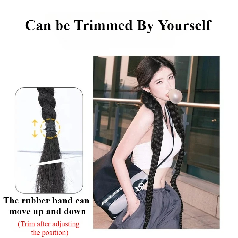1/2PCS Synthetic Long Twist Braid Hair Extensions With Rubber Band Female Boxing Braided Wig Artificial Ponytail For Women Daily thumbnail 3