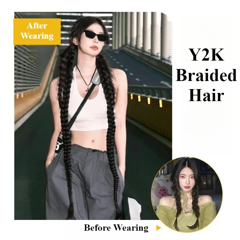 1/2PCS Synthetic Long Twist Braid Hair Extensions With Rubber Band Female Boxing Braided Wig Artificial Ponytail For Women Daily thumbnail 5