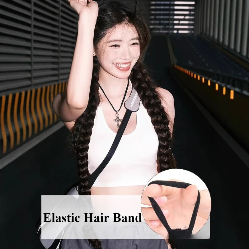 1/2PCS Synthetic Long Twist Braid Hair Extensions With Rubber Band Female Boxing Braided Wig Artificial Ponytail For Women Daily thumbnail 4