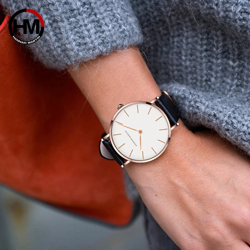 HANNAH MARTIN Top Brand Women Waterproof Wrist Watches 36mm Fashion Luxury Ultra Thin Leather Creative Rose Gold Ladies Watches thumbnail 5
