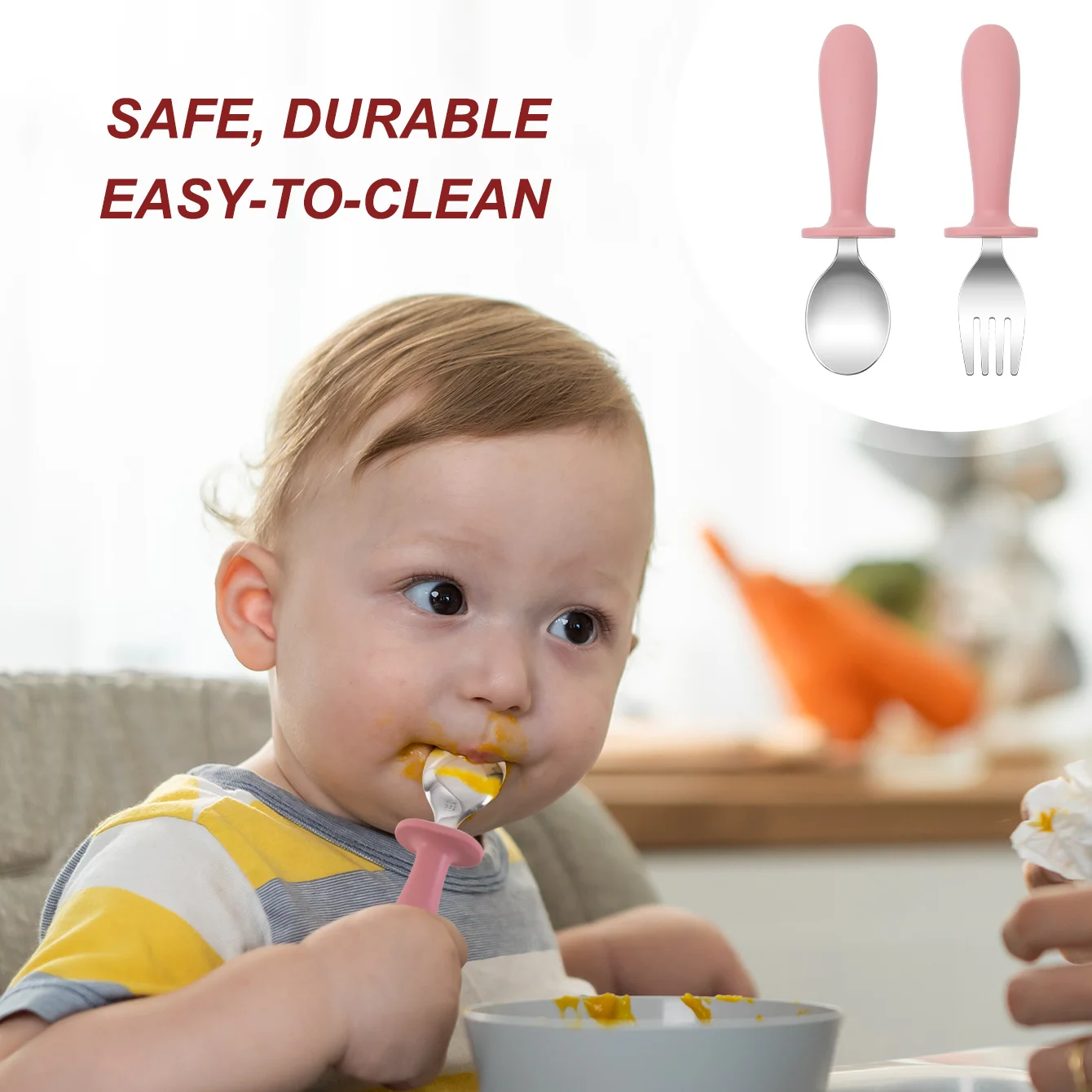 Color Kids 2PCS Stainless Steel Spoon Fork Set Dishwasher Safe BPA Free Utensils Baby Feeding Cutlery  Baby Newborn Items thumbnail 6