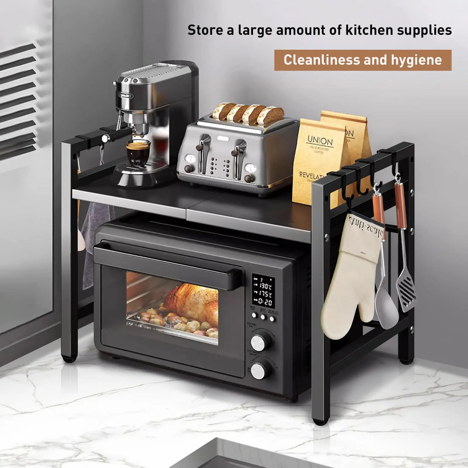 Kitchen Storage Rack Microwave Shelf Condiment Organizer Shelf Tableware Storage  Expandable 42-64cm Moisture And Rust thumbnail 3