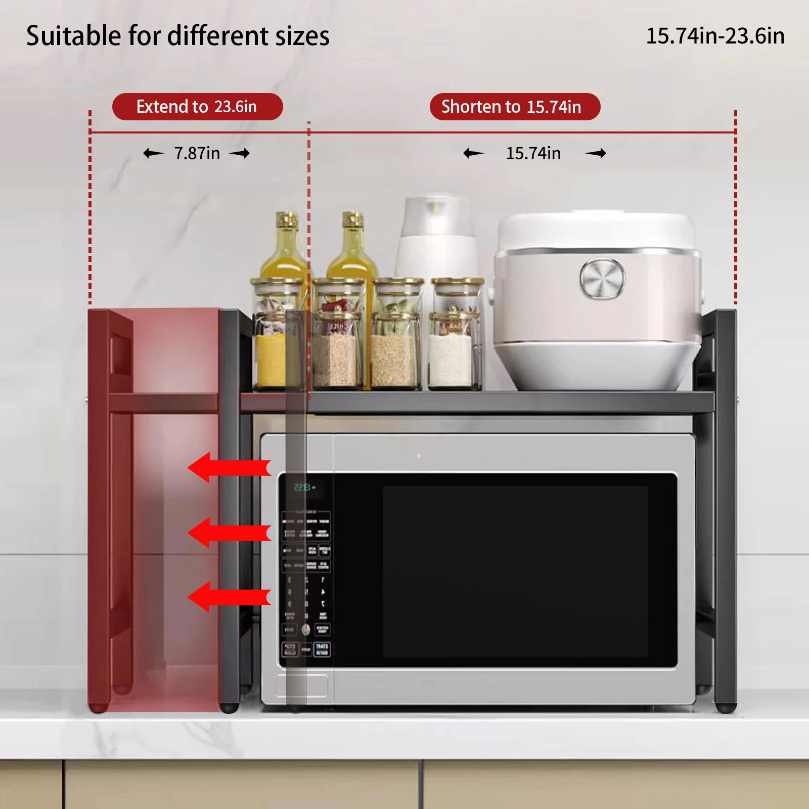 Kitchen Storage Rack Microwave Shelf Condiment Organizer Shelf Tableware Storage  Expandable 42-64cm Moisture And Rust thumbnail 2