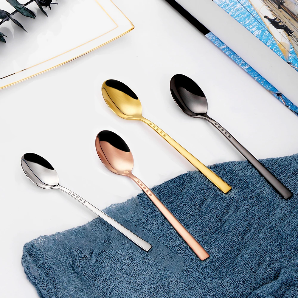 4/6/12 Pieces Gold Coffee Spoon Set Stainless Steel Thin Stirring Teaspoon Ice Cream Cake Dessert Mini Spoon Mirror Sliverware thumbnail 2