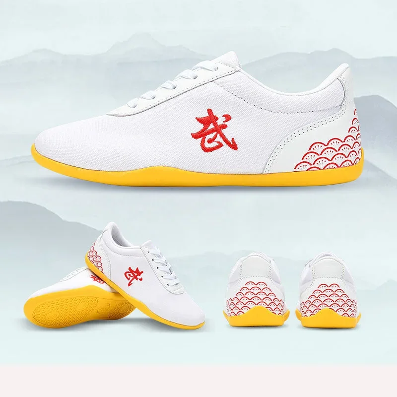 Men Women Sport Martial Arts Kung Fu Shoes Lace Up Kids Canvas Tai Chi Tennis White Black Ladies Wushu Rubber Tennis thumbnail 4
