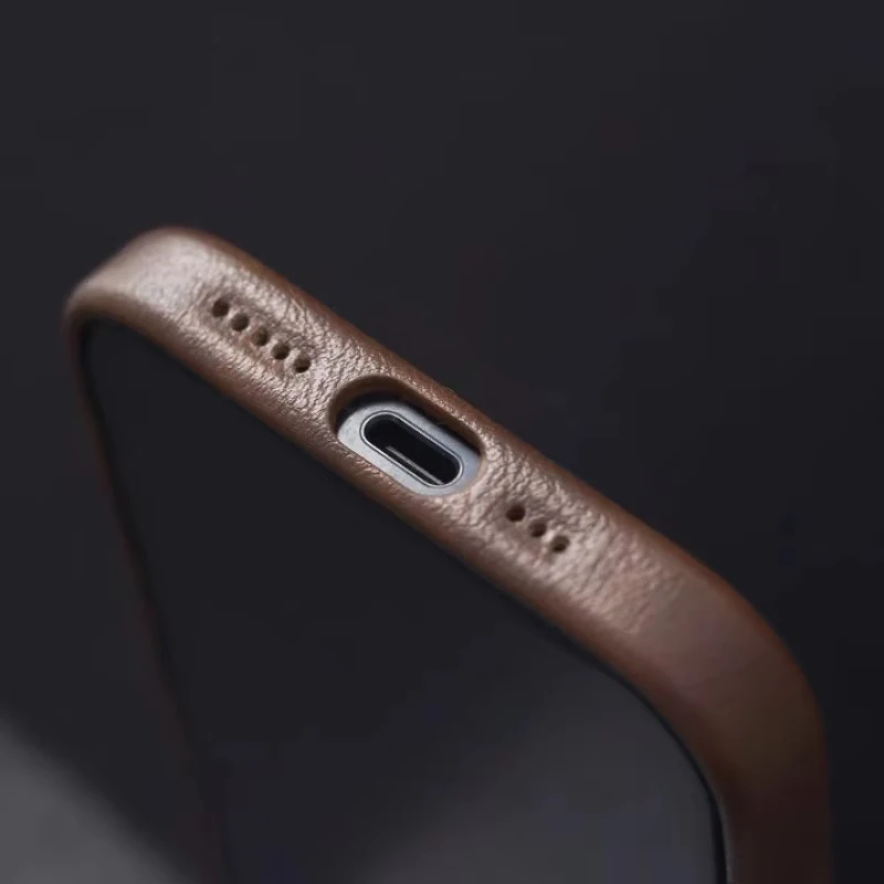 Retro Crazy Horse Leather MagSafe Phone Case For iPhone 16 Pro 15 14 13 12 17 Pro Max Simple Leather Texture Magnetic Phone Case thumbnail 4