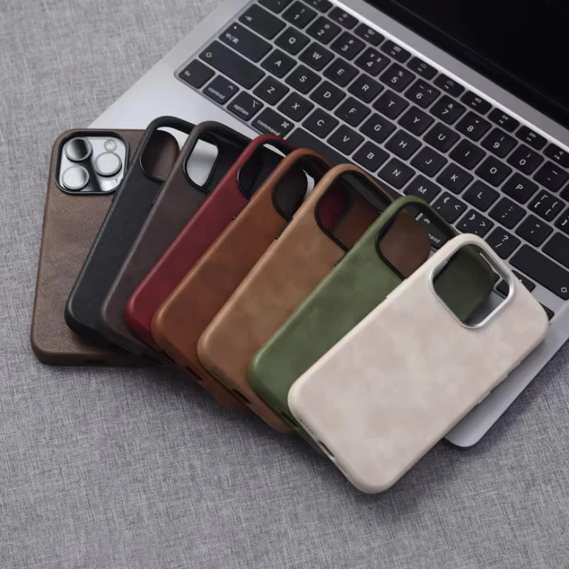 Retro Crazy Horse Leather MagSafe Phone Case For iPhone 16 Pro 15 14 13 12 17 Pro Max Simple Leather Texture Magnetic Phone Case thumbnail 6