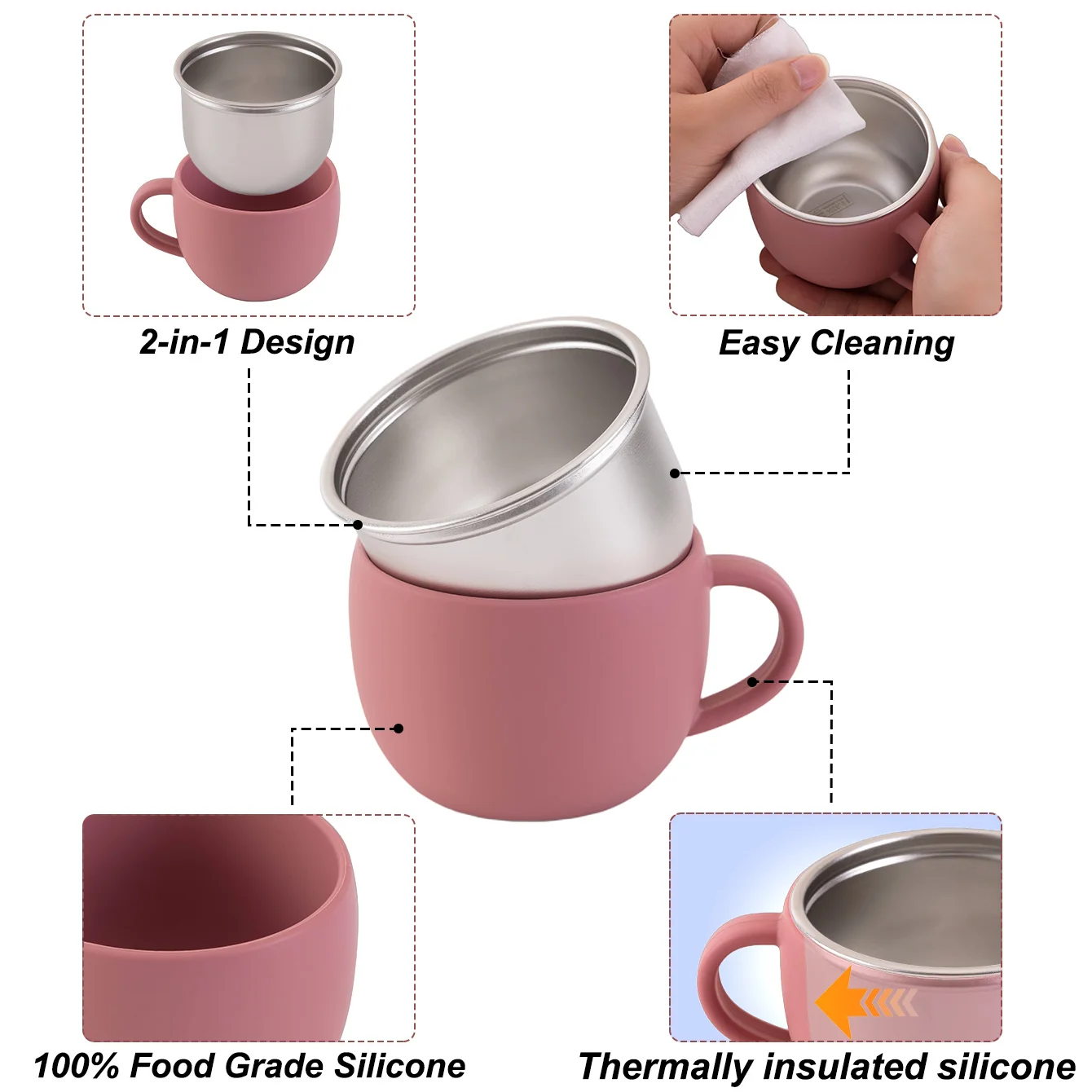 Color Kids 1PC Baby Stainless Steel Water Cup Detachable Silicone Mug Cup BPA Free Feeding Water Bottle For Children's Tableware thumbnail 5