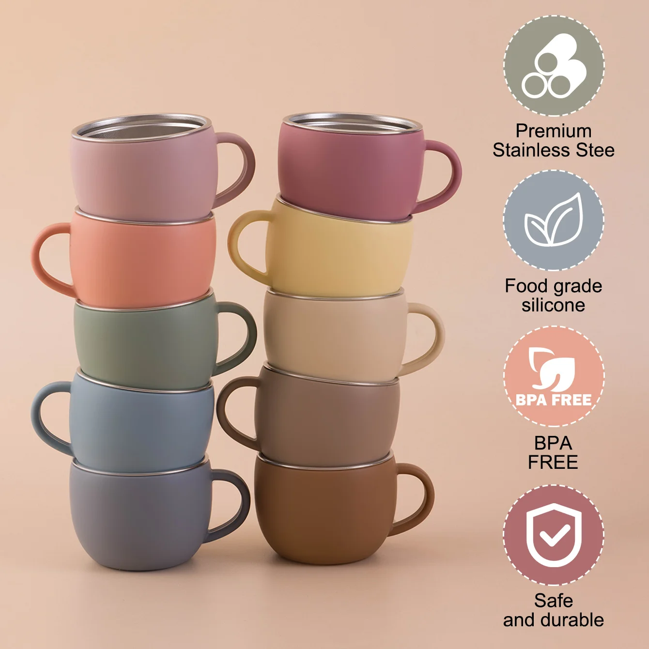Color Kids 1PC Baby Stainless Steel Water Cup Detachable Silicone Mug Cup BPA Free Feeding Water Bottle For Children's Tableware thumbnail 6