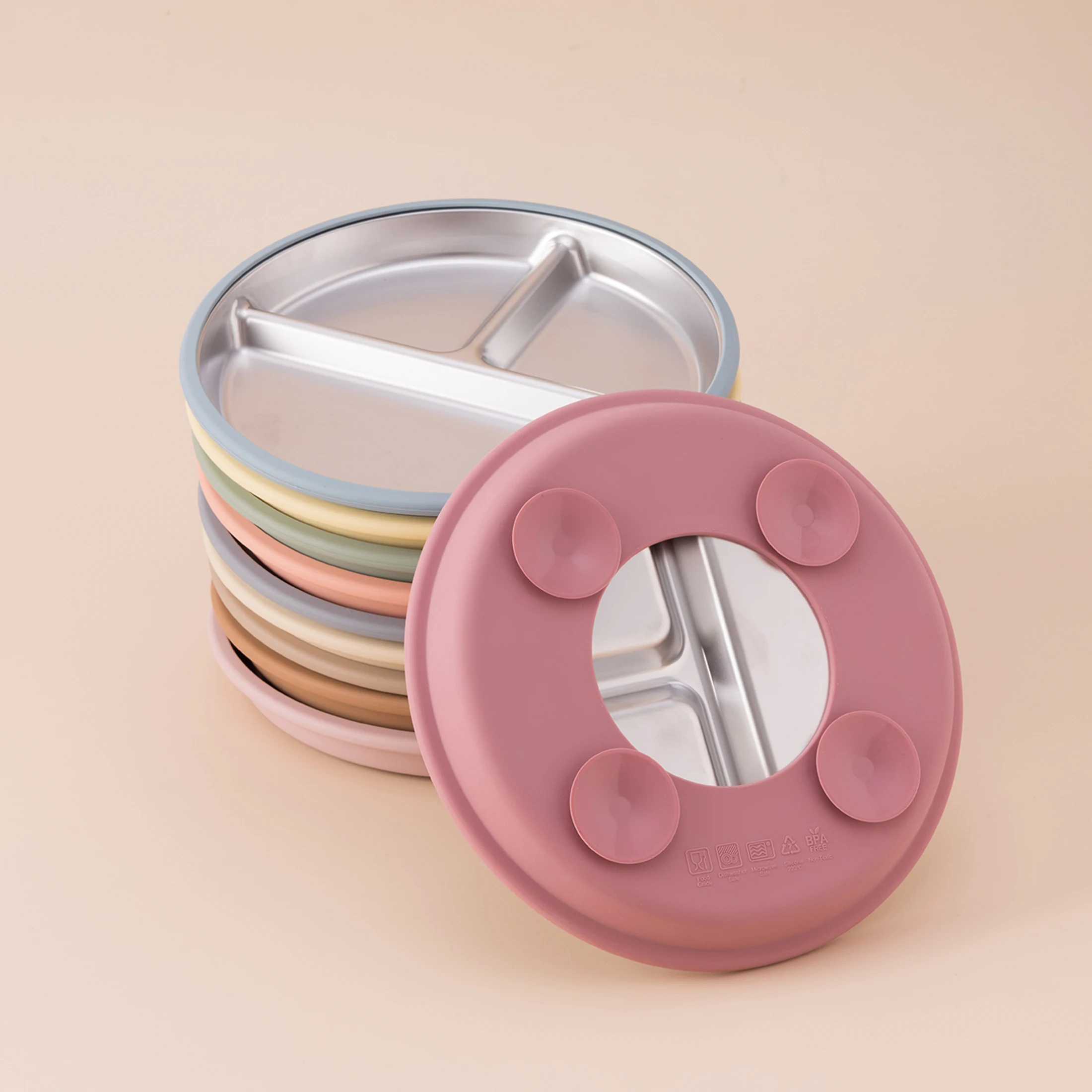 Color Kids 1PCS Stainless Steel Plate Detachable Suction Dishes Baby Feeding Sucker Bowl Food Grade Silicone Food Tray Tableware thumbnail 2