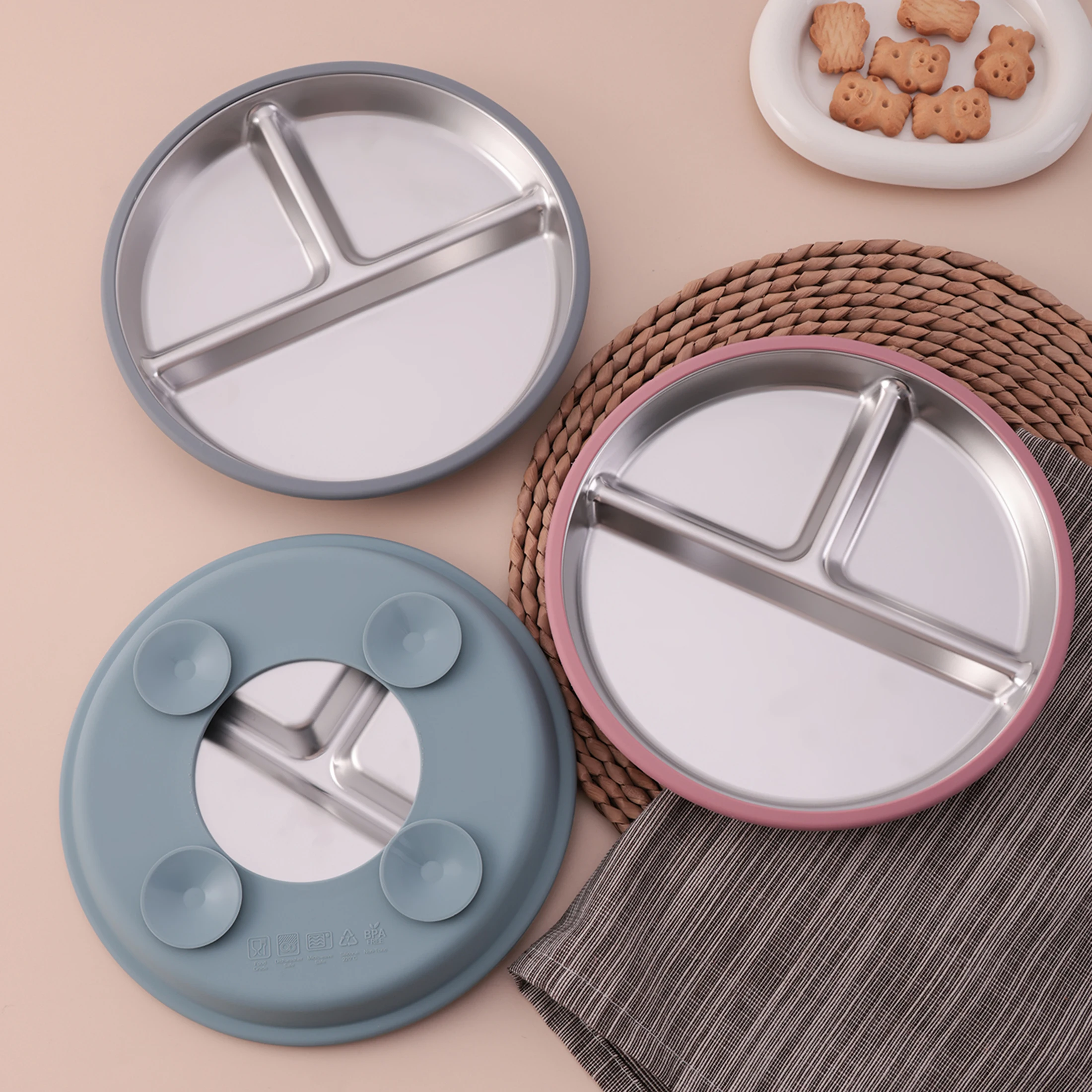 Color Kids 1PCS Stainless Steel Plate Detachable Suction Dishes Baby Feeding Sucker Bowl Food Grade Silicone Food Tray Tableware thumbnail 4