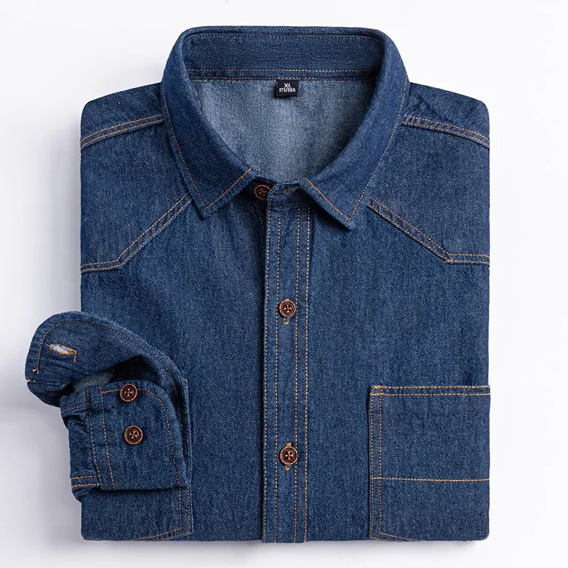 2025 Denim Long-Sleeve Double or Single  Pocket Design Shirt Classic 100% Cotton Fashion Embroider Comfortable Clothes thumbnail 6