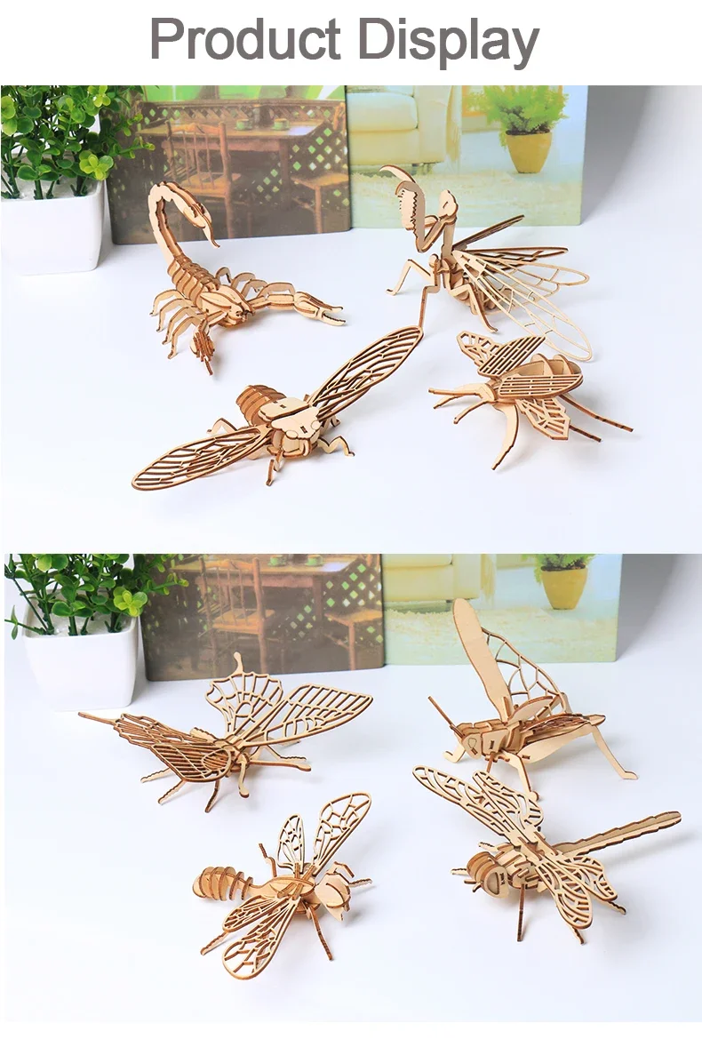 Wooden 3D Puzzle DIY Insects Animal butterfly Bee Adult Puzzles Toys ornament handicraft scorpion 14+ thumbnail 6