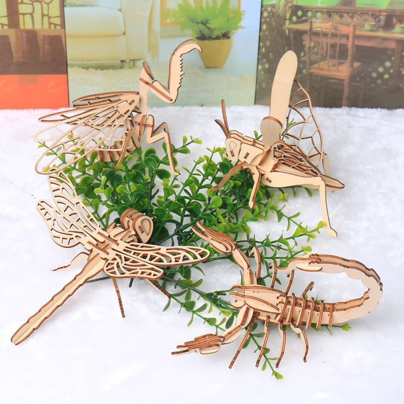 Wooden 3D Puzzle DIY Insects Animal butterfly Bee Adult Puzzles Toys ornament handicraft scorpion 14+ thumbnail 3