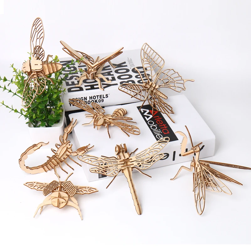 Wooden 3D Puzzle DIY Insects Animal butterfly Bee Adult Puzzles Toys ornament handicraft scorpion 14+ thumbnail 2